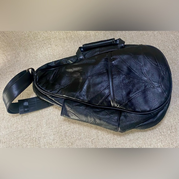 Comfort Carry-All Crossbody Sling Black Patchwork Shoulder Bag Ergo Purse Unisex - Picture 13 of 16